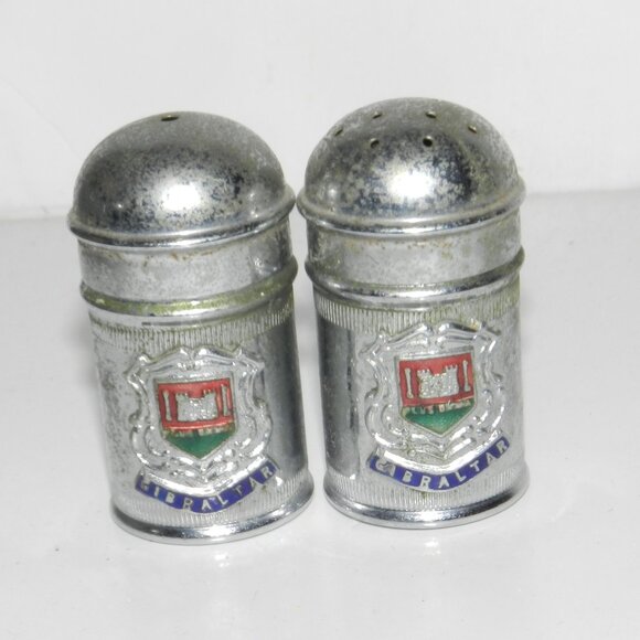 Vintage GIBRALTAR bullet shape Salt & Pepper Shakers Chromium Plate England - Picture 1 of 5